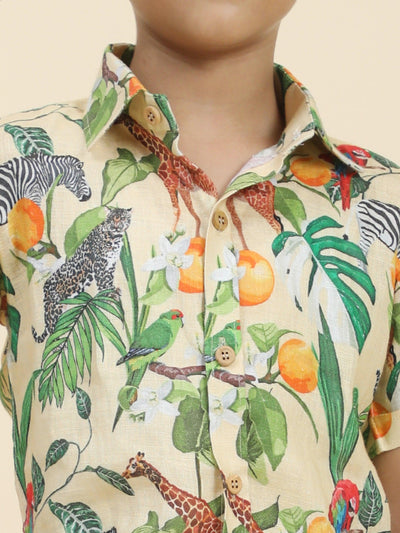 African Forest Themed Printed Pure Linen Premium Co-ords - Funny Bones Clothings