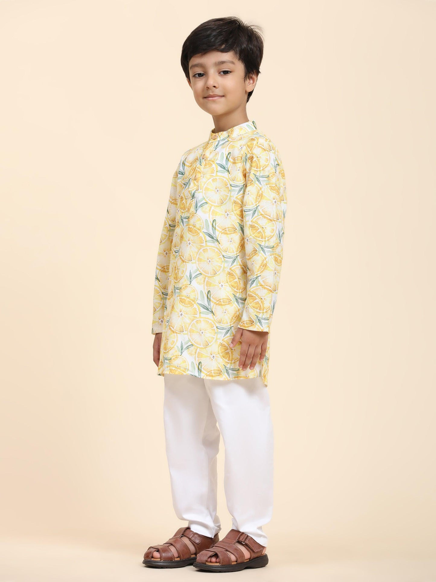 Lemon Print Vestiario's Blend Linen Kurta Pajama Set - Funny Bones Clothings