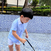 Classic Unisex Blue White Collared Shirt & White Shorts Set - Funny Bones Clothings