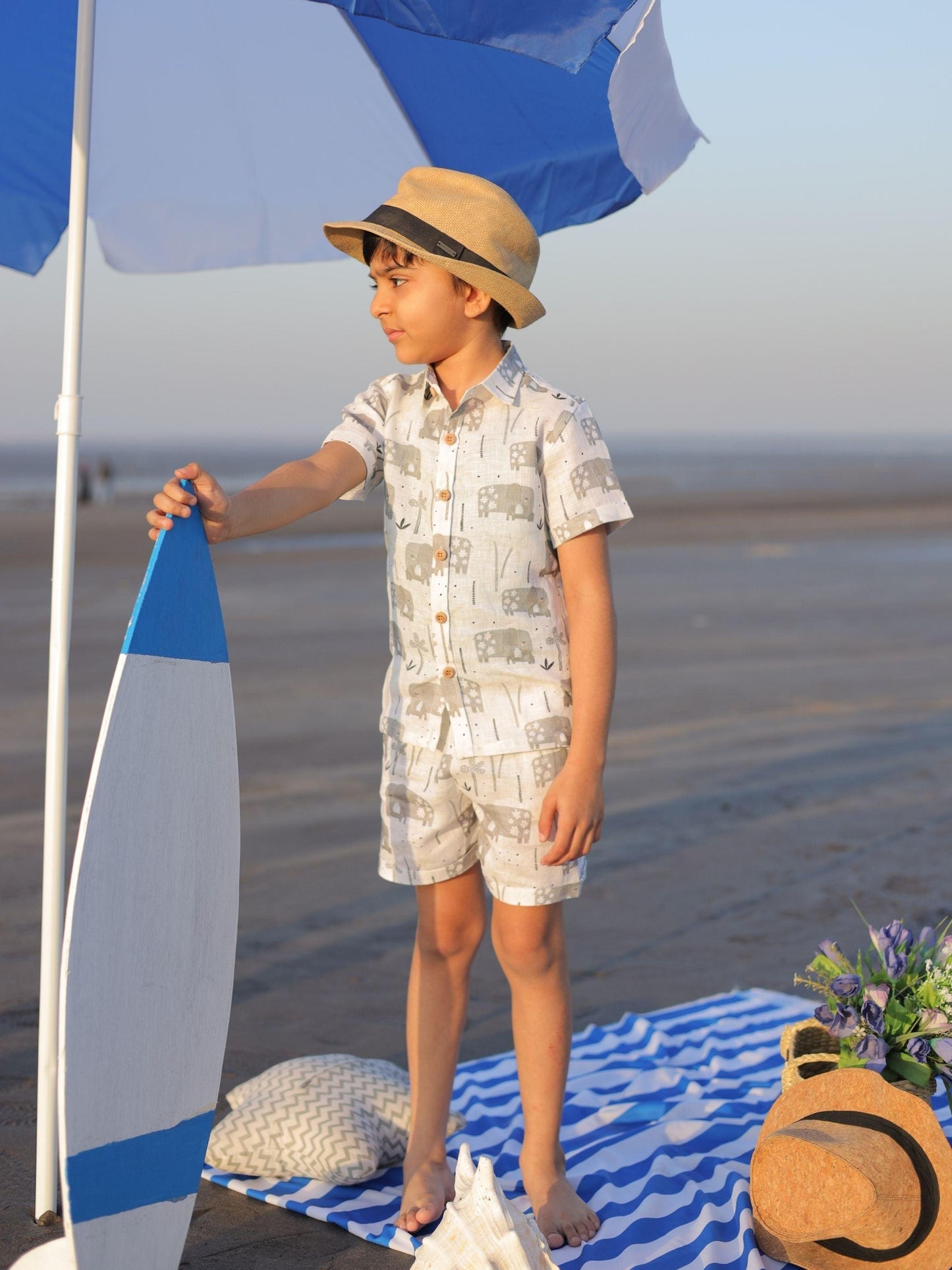 Enchanted Elephants Prints Pure Linen Shirt