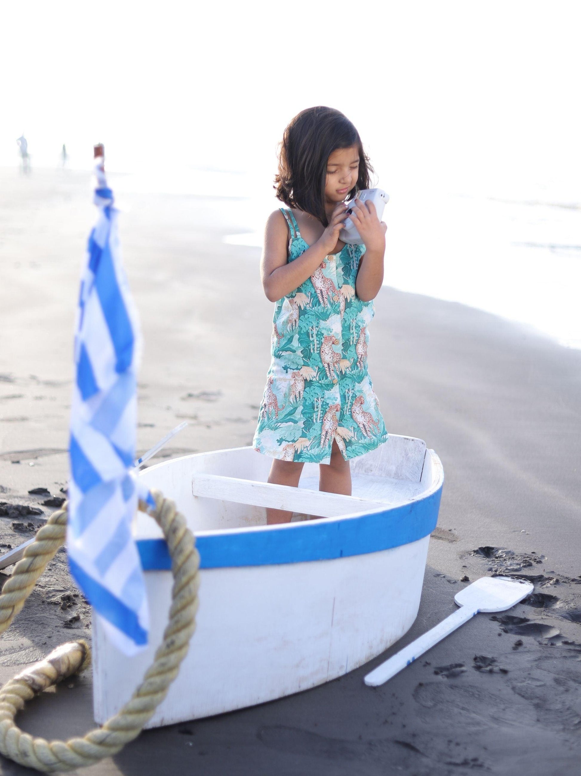 Green Forest and Leopard Print Pure Linen Dress - Funny Bones Clothings