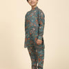Dark flowers Print Pure Linen Kurta and Pajama Set - Funny Bones Clothings