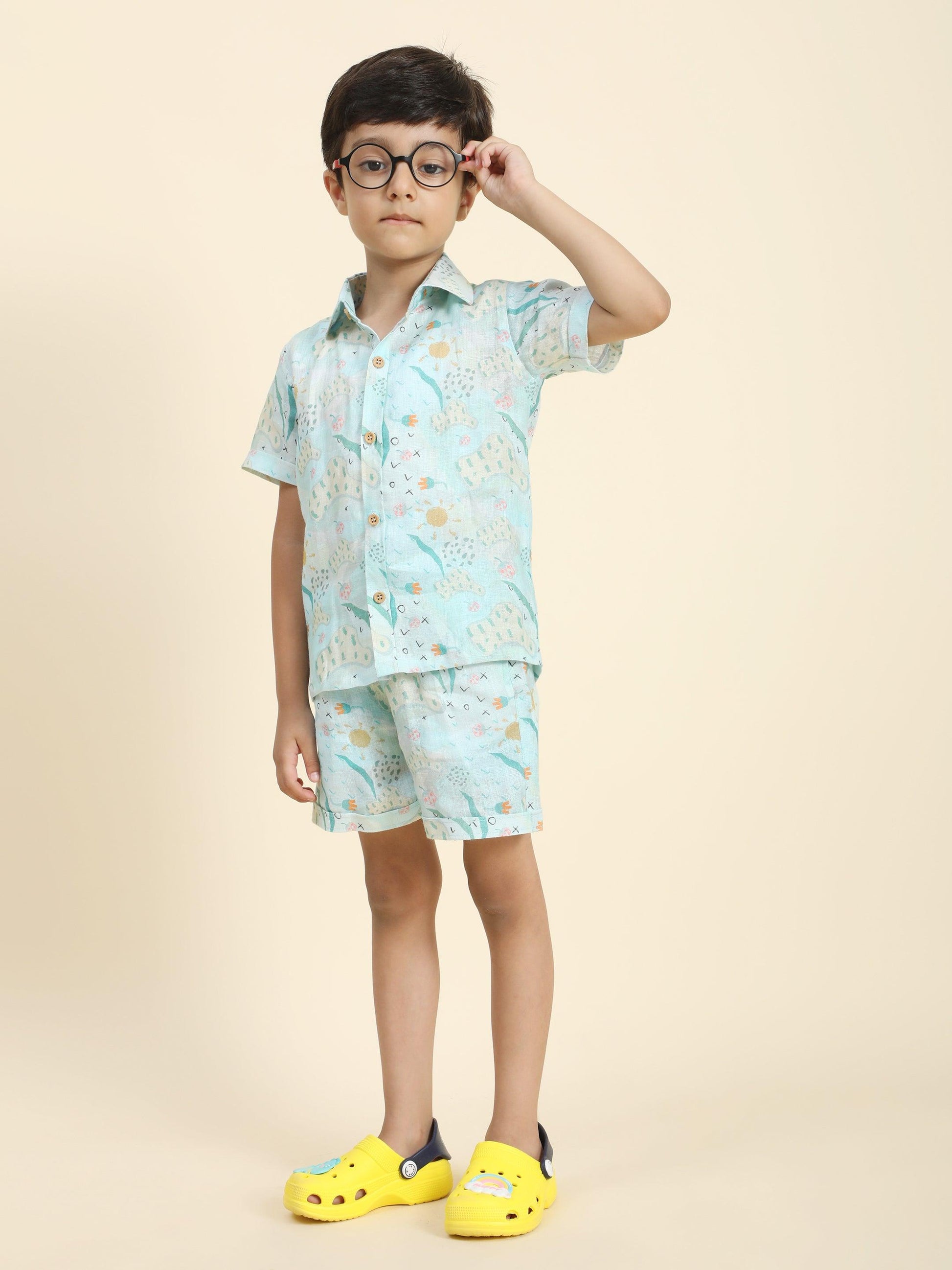 Waterlife Printed Pure Linen Premium Co-ords - Funny Bones Clothings