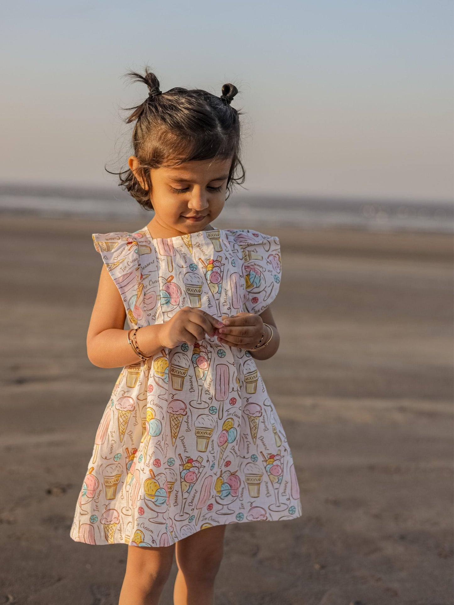 Icecream and Candies Print Pure Linen Dress - Funny Bones Clothings