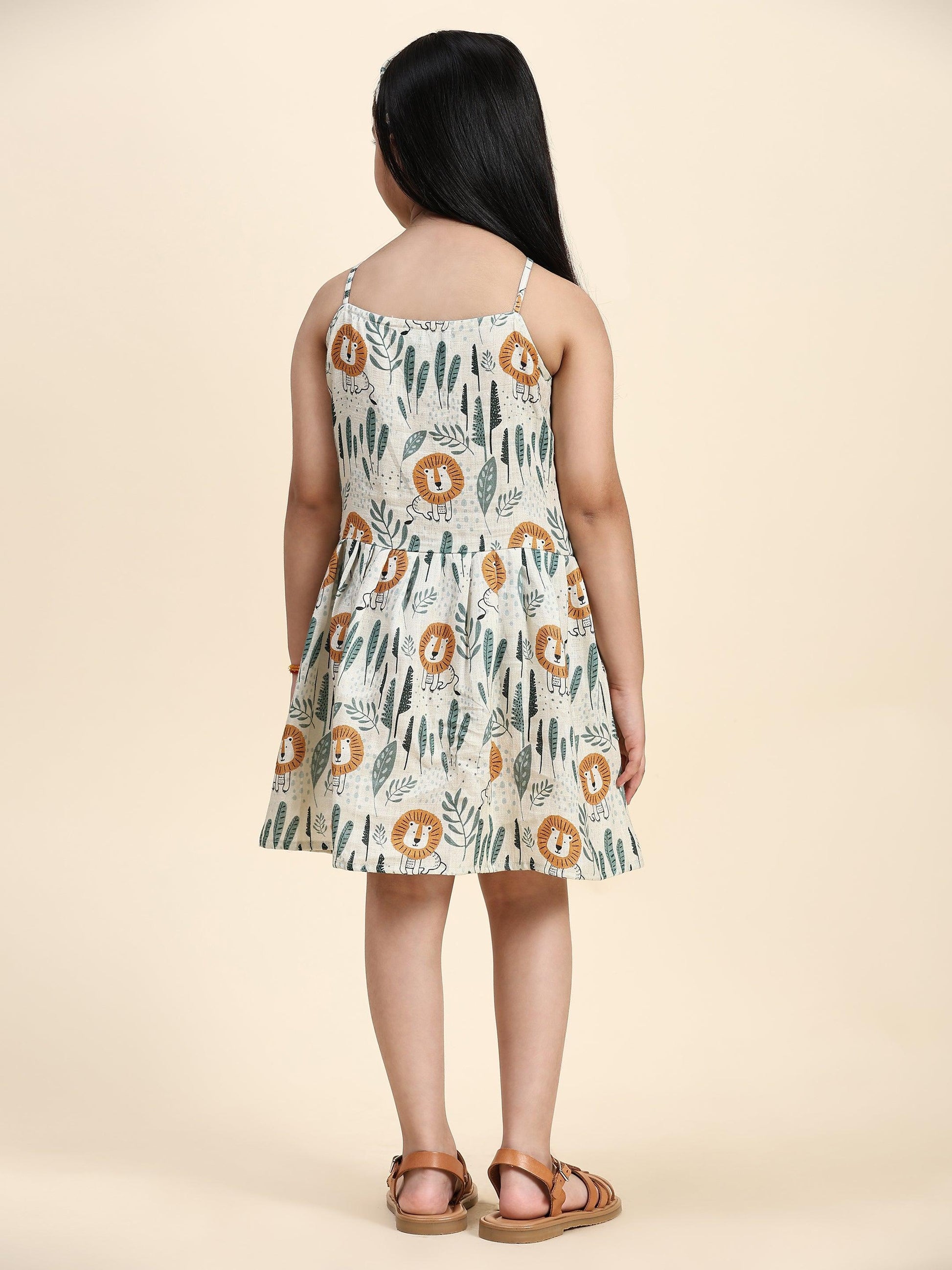 TopSkirt Styled Lion Print Pure Linen Dress - Funny Bones Clothings