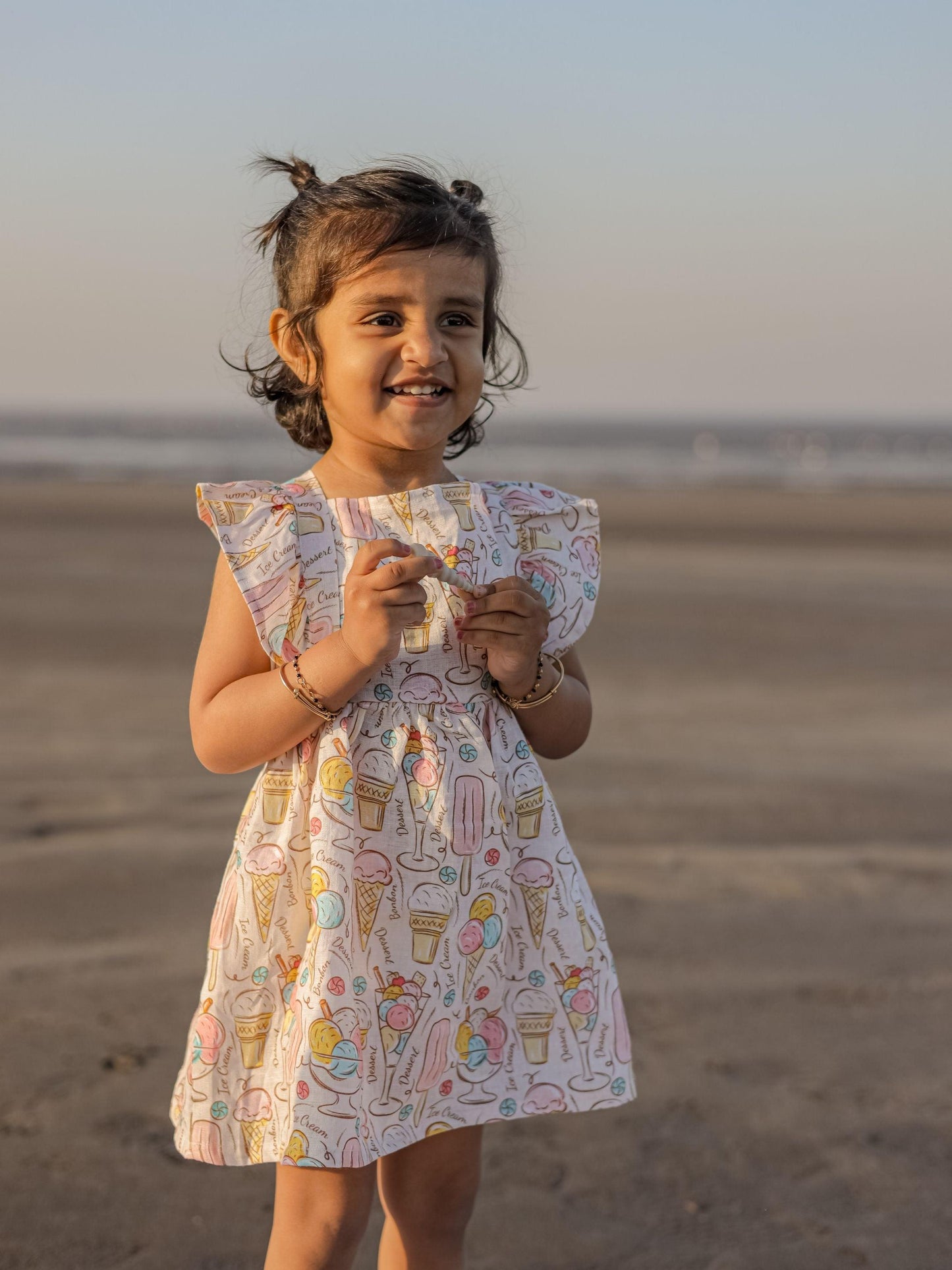 Icecream and Candies Print Pure Linen Dress - Funny Bones Clothings