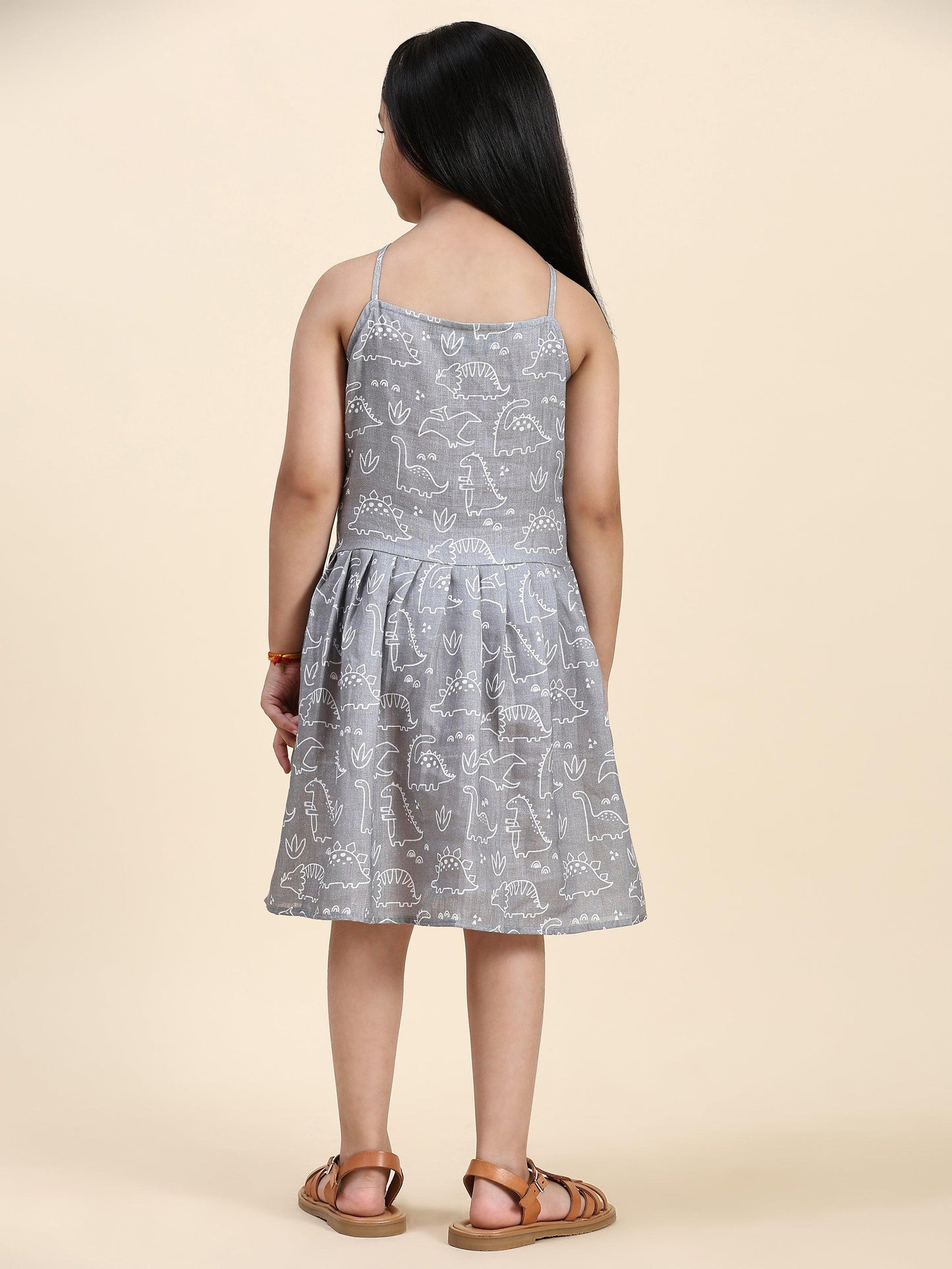 TopSkirt Styled Dino Print Pure Linen Dress - Funny Bones Clothings