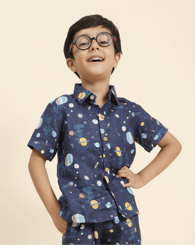 Planet Print Pure Linen Shirt
