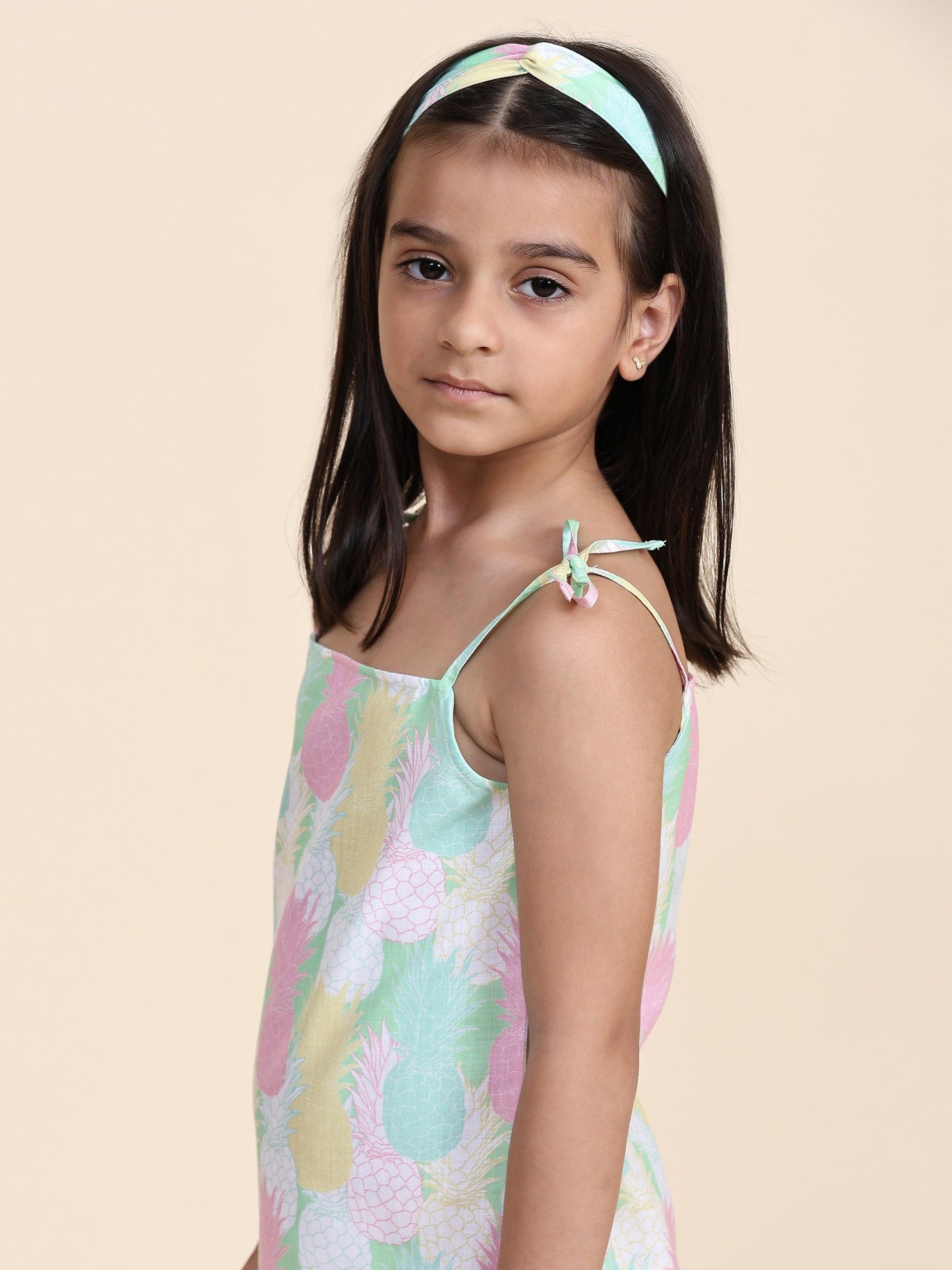 Pinapple Print Blend Linen Dress - Funny Bones Clothings