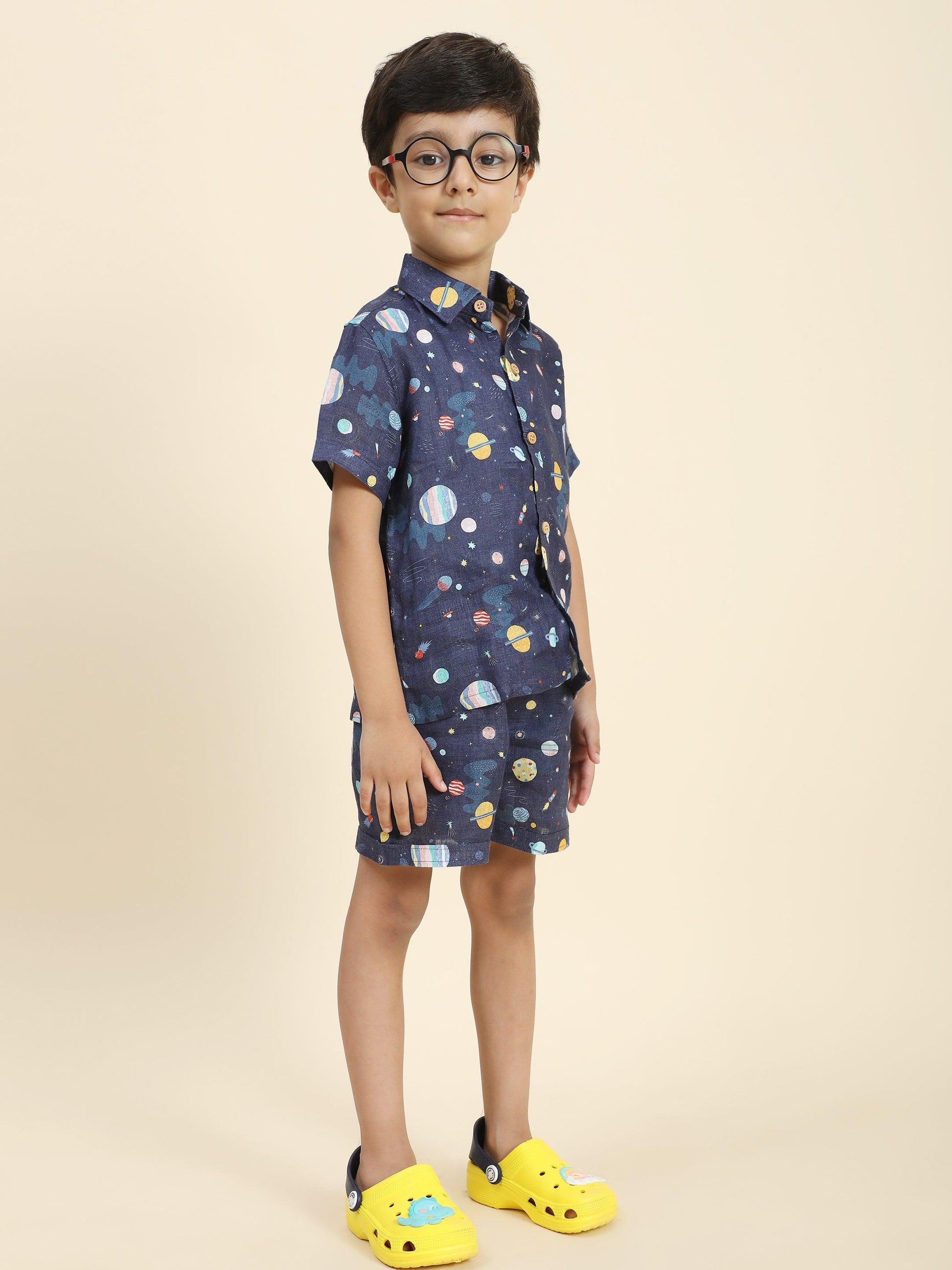 Planet Printed Pure Linen Premium Co-ords - Funny Bones Clothings