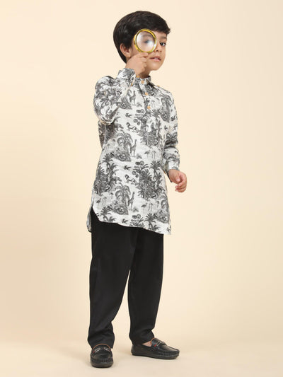 Wildlife Print Pure Linen Kurta and Premium Cotton Pajama Set - Funny Bones Clothings