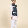 Lotus Print Satin Koti with Pink Kurta White Pajama Set - Funny Bones Clothings