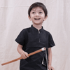 Box Pleated Black Color Pure Linen Shirt