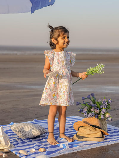 Icecream and Candies Print Pure Linen Dress - Funny Bones Clothings