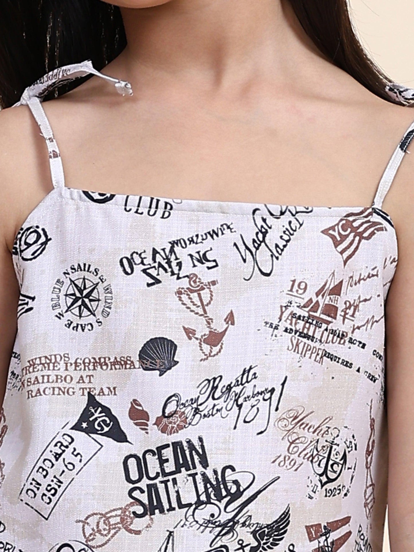 Boat Print Blend Linen Dress - Funny Bones Clothings