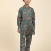 Dark flowers Print Pure Linen Kurta and Pajama Set - Funny Bones Clothings