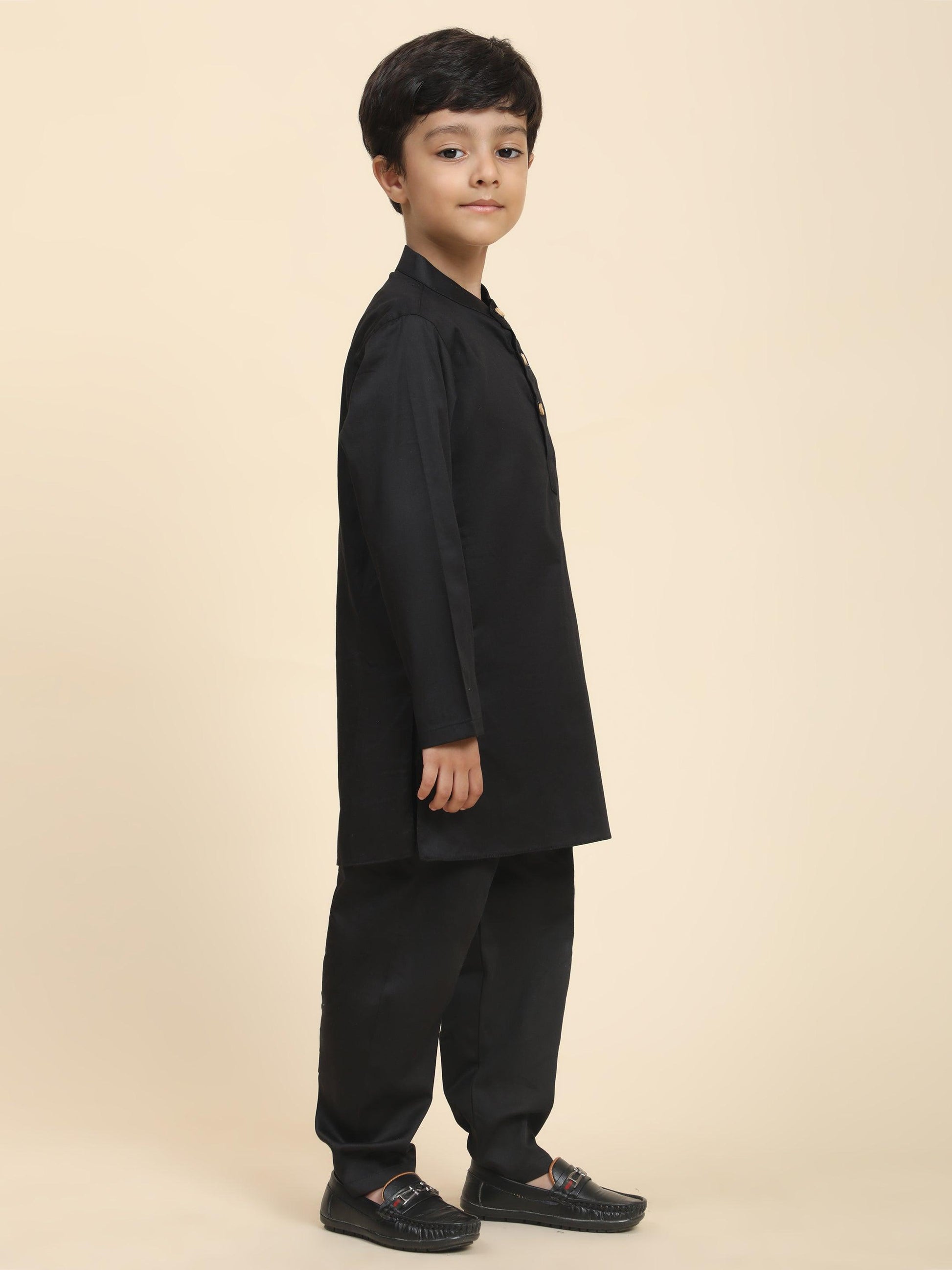 Solid Black Pure Premium Cotton Kurta and Pajama Set - Funny Bones Clothings