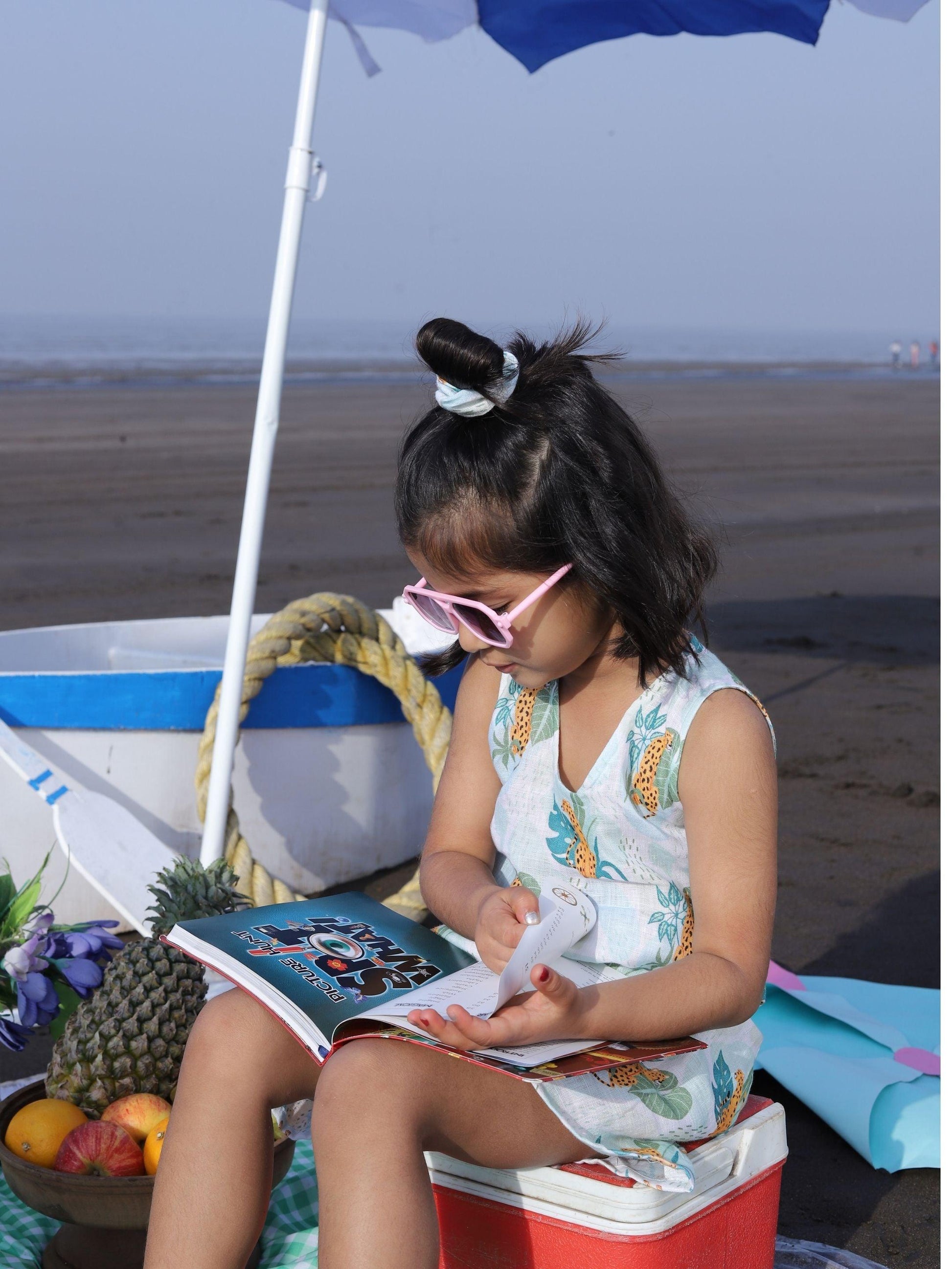 Leafy Leopard Printed Pure Linen Dress - Funny Bones Clothings