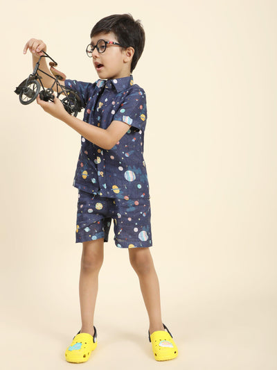 Planet Printed Pure Linen Premium Co-ords - Funny Bones Clothings