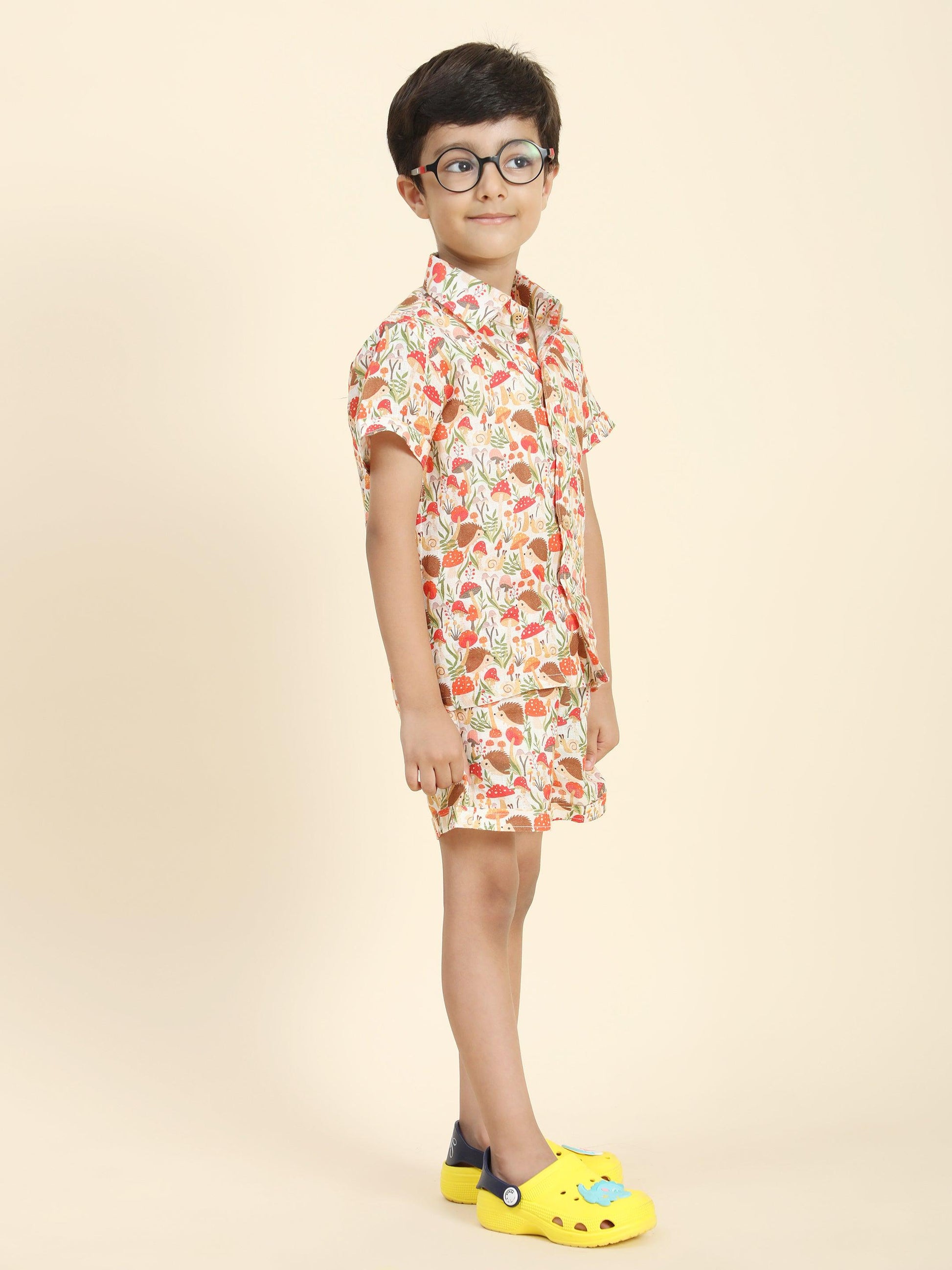 Mushrooms Printed Pure Linen Premium Co-ords - Funny Bones Clothings