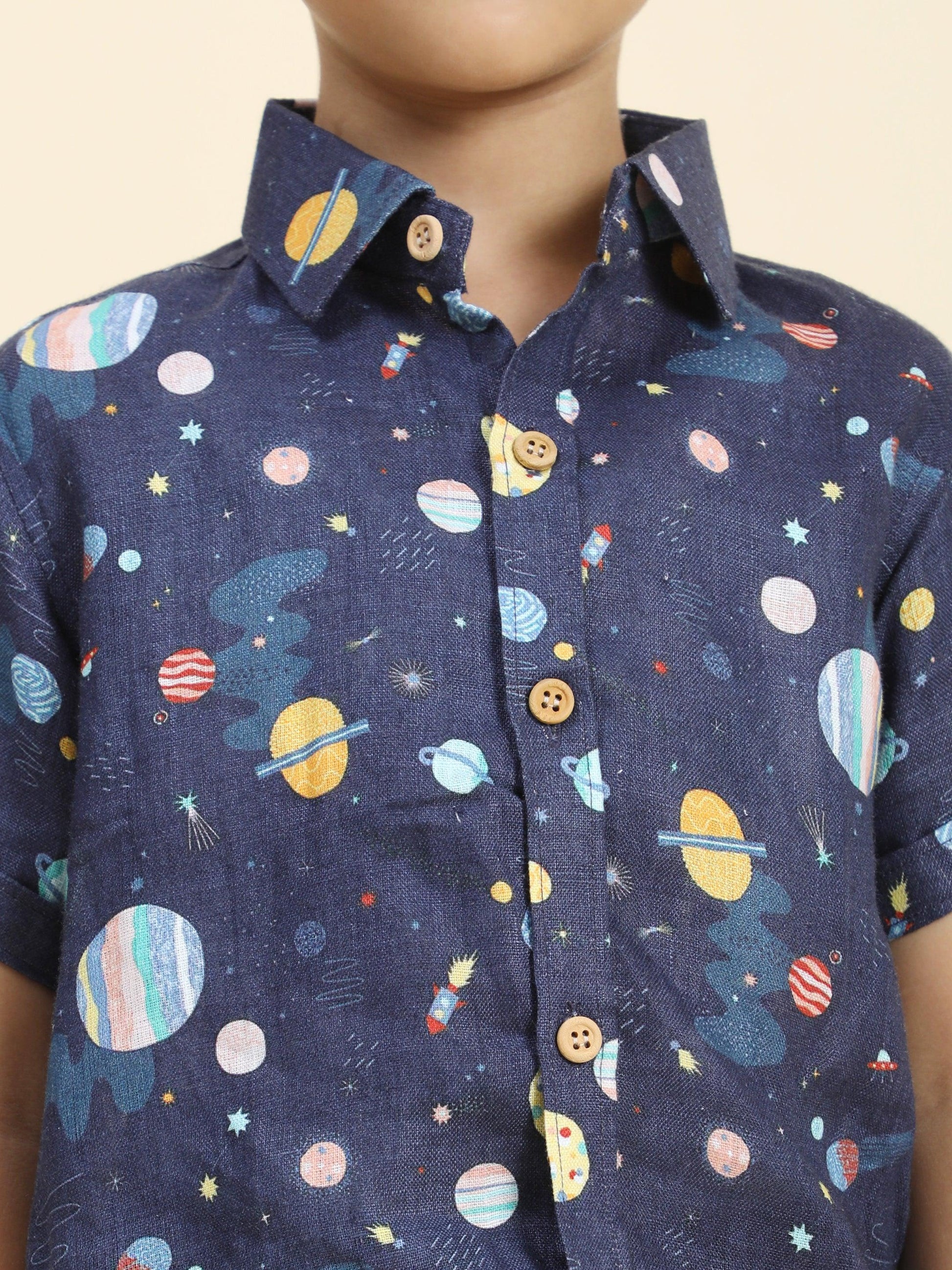 Planet Printed Pure Linen Premium Co-ords - Funny Bones Clothings