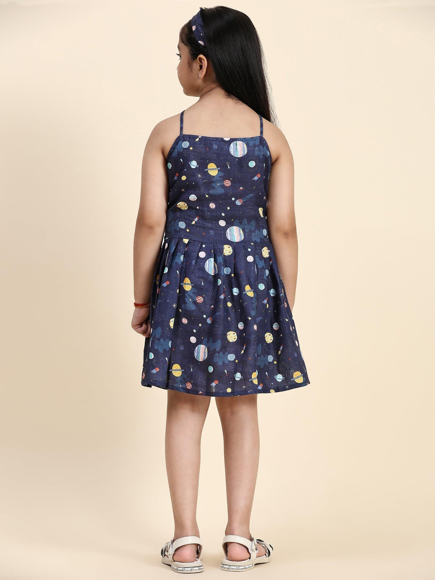 TopSkirt Styled Planet Print Pure Linen Dress - Funny Bones Clothings