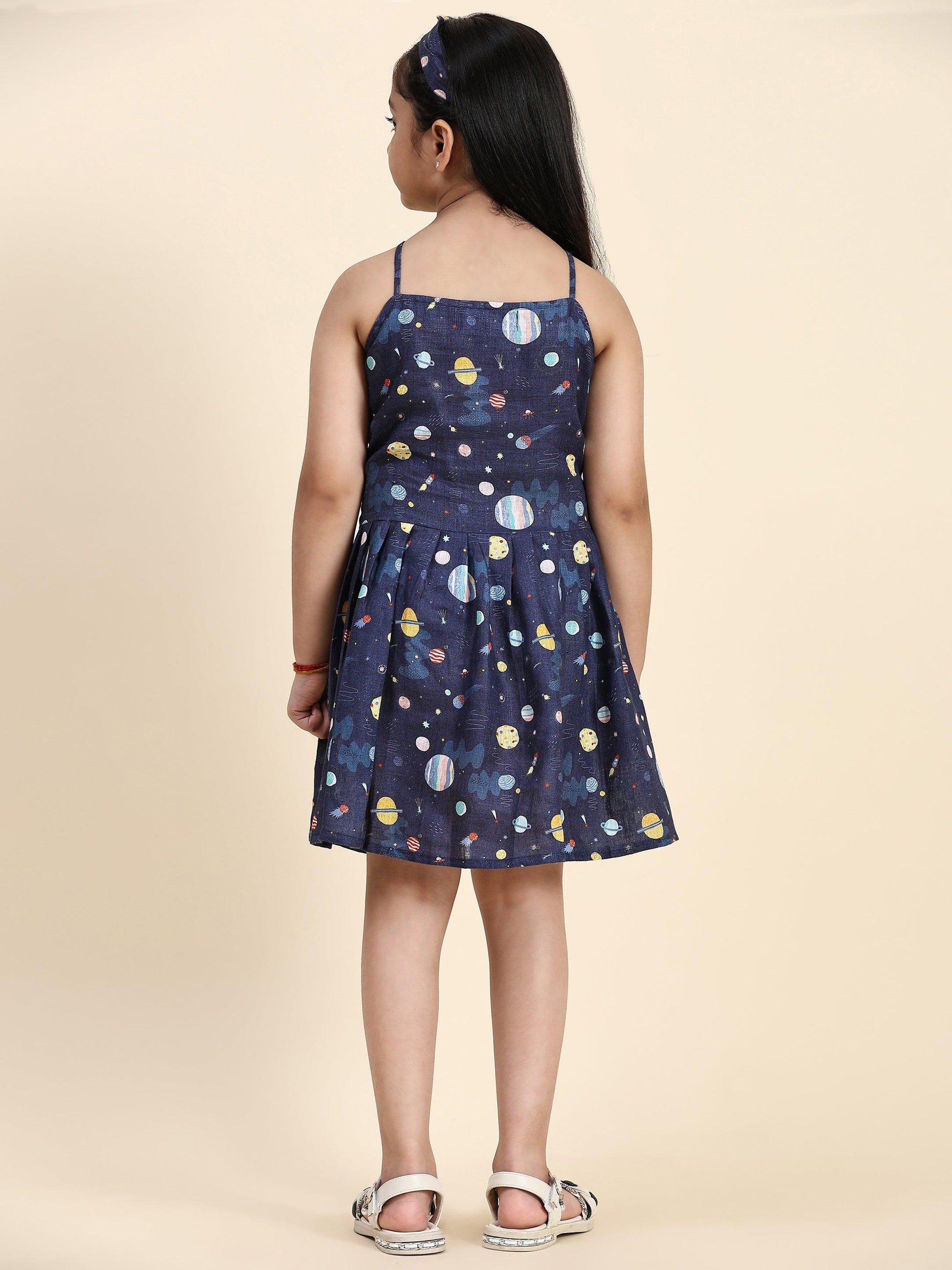 TopSkirt Styled Planet Print Pure Linen Dress - Funny Bones Clothings