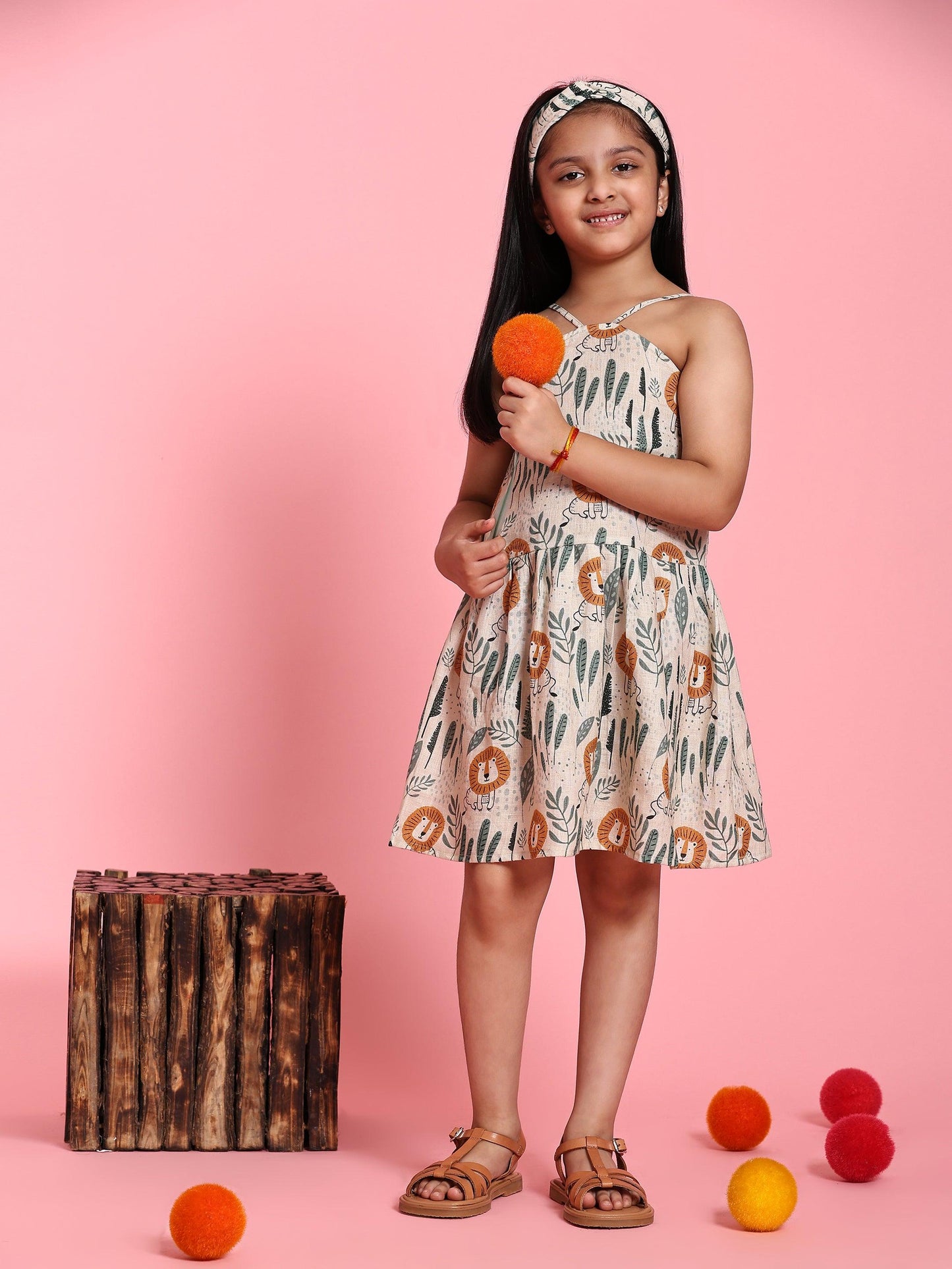 TopSkirt Styled Lion Print Pure Linen Dress - Funny Bones Clothings