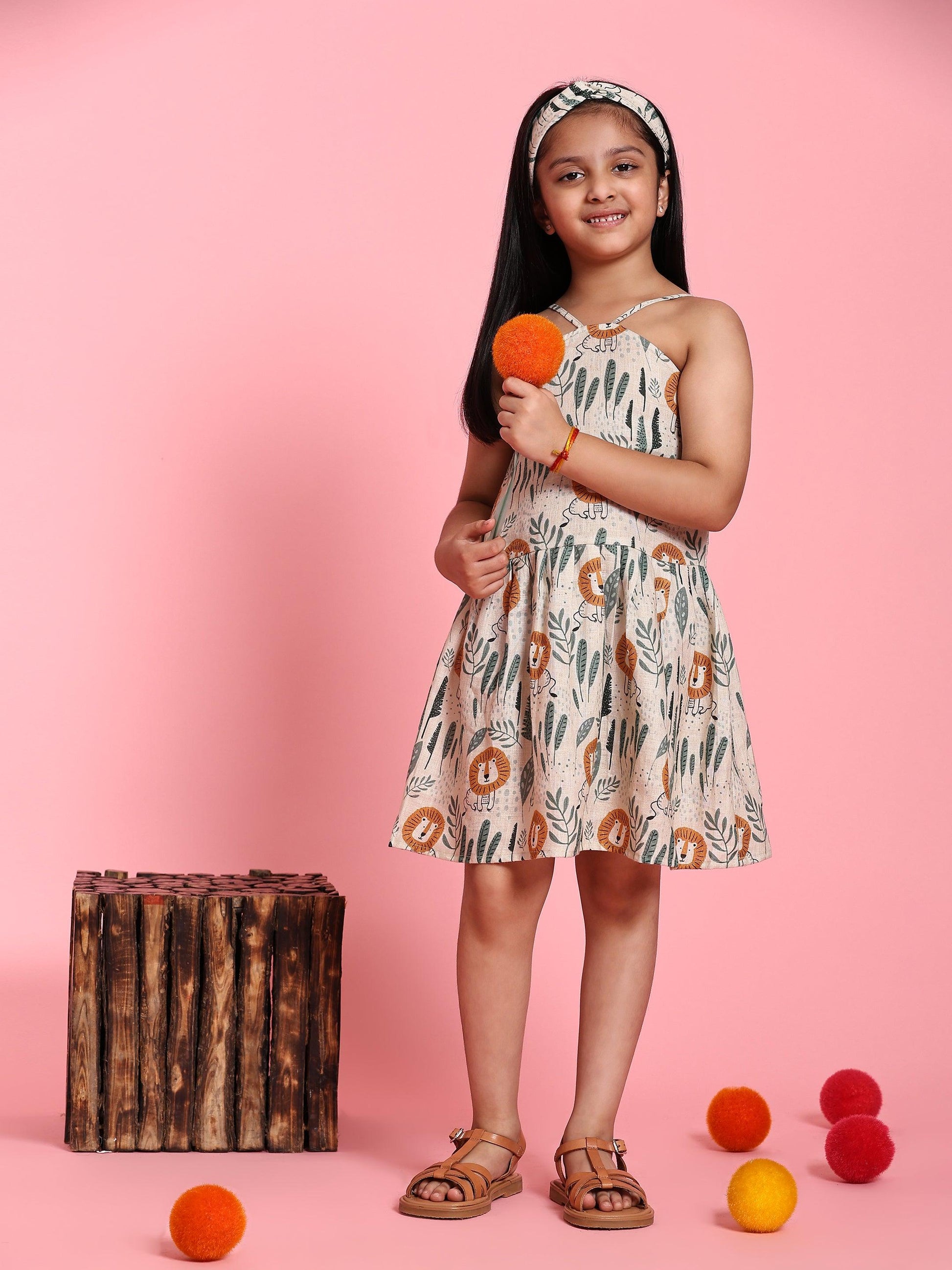 TopSkirt Styled Lion Print Pure Linen Dress - Funny Bones Clothings