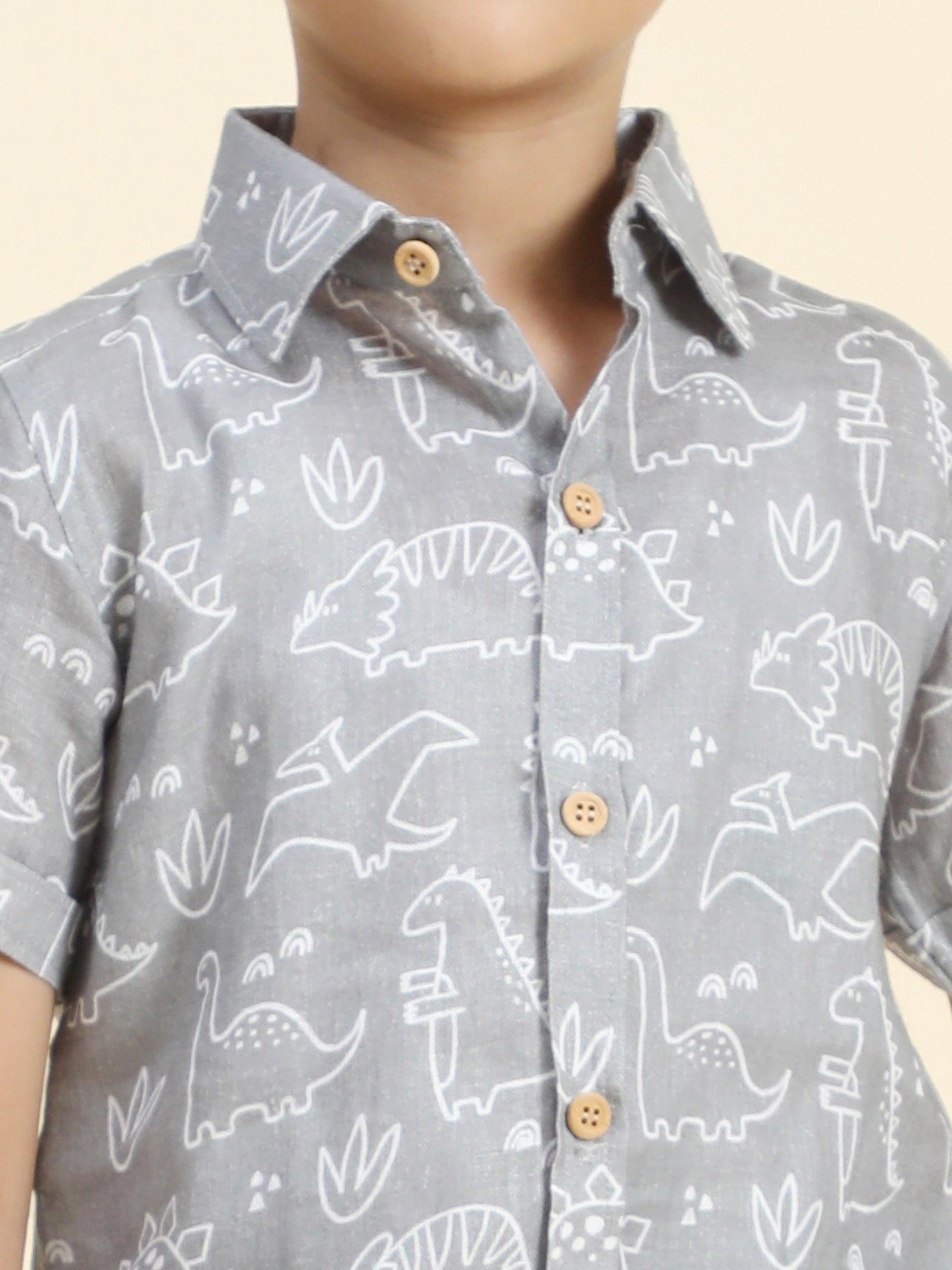 Dino Printed Pure Linen Premium Co-ords - Funny Bones Clothings