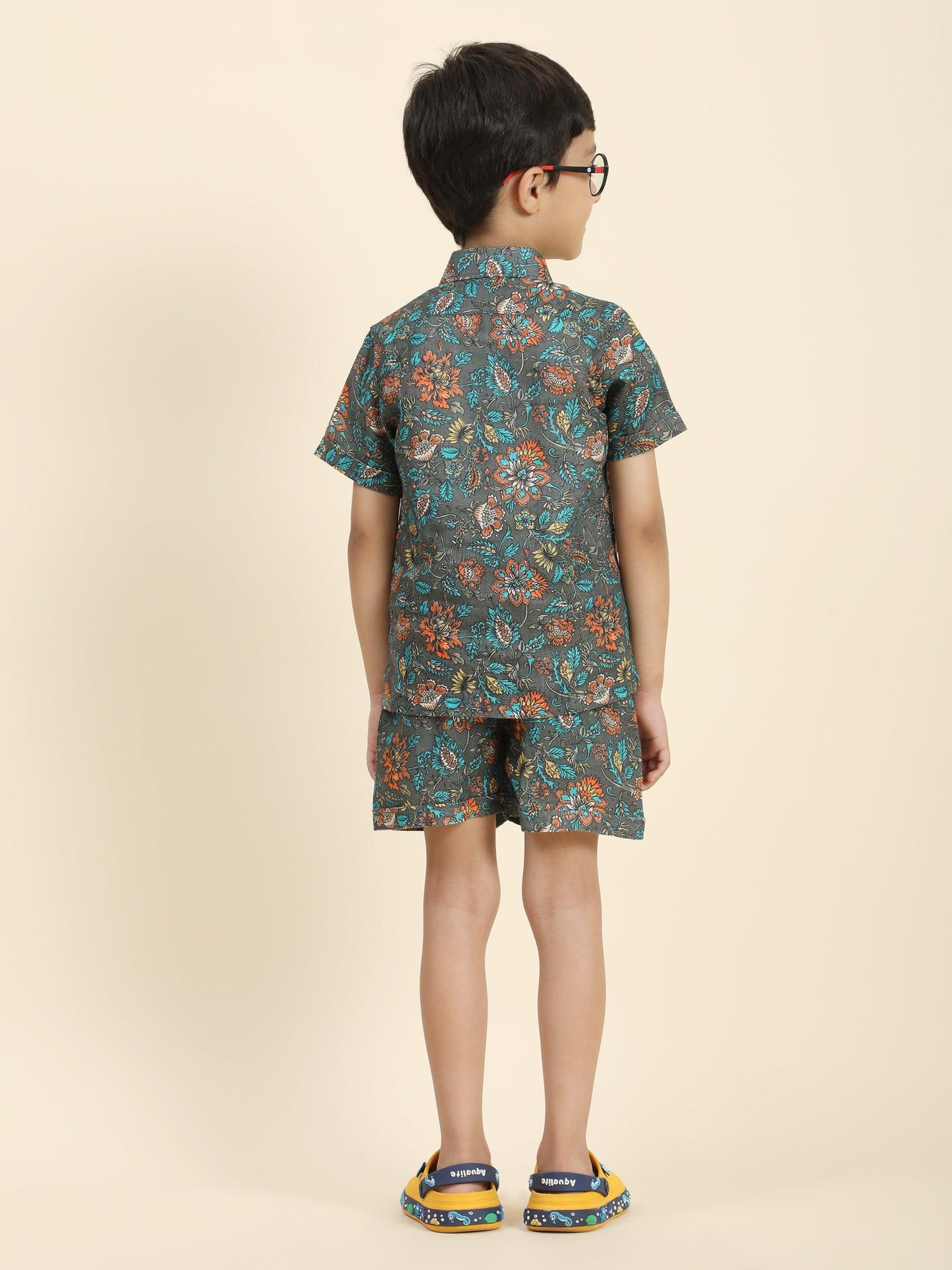 Dark Flower Printed Pure Linen Premium Co-ords - Funny Bones Clothings