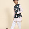 Lotus Print Satin Koti with Pink Kurta White Pajama Set - Funny Bones Clothings