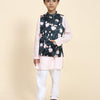 Lotus Print Satin Koti with Pink Kurta White Pajama Set - Funny Bones Clothings