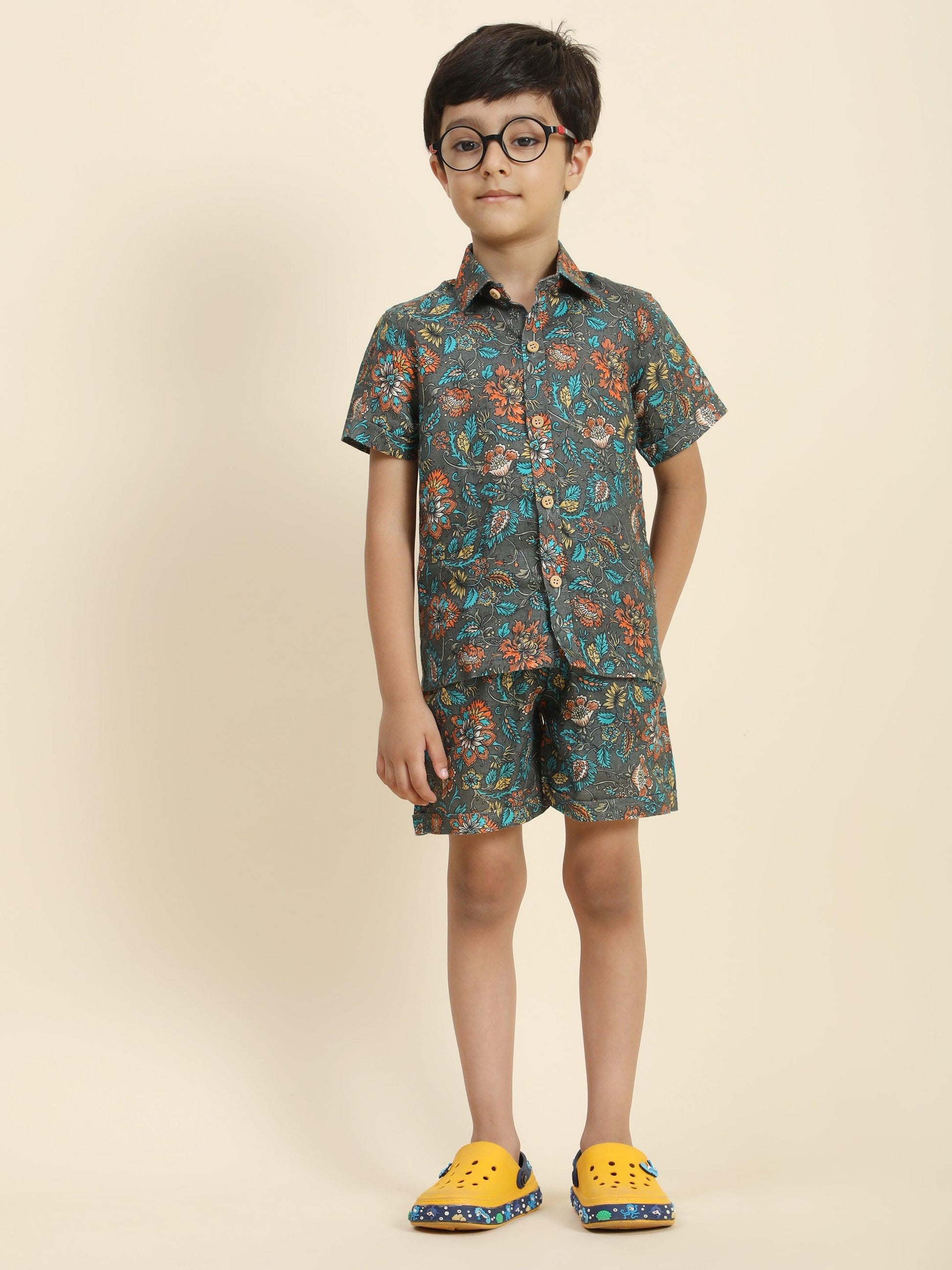 Dark Flower Printed Pure Linen Premium Co-ords - Funny Bones Clothings