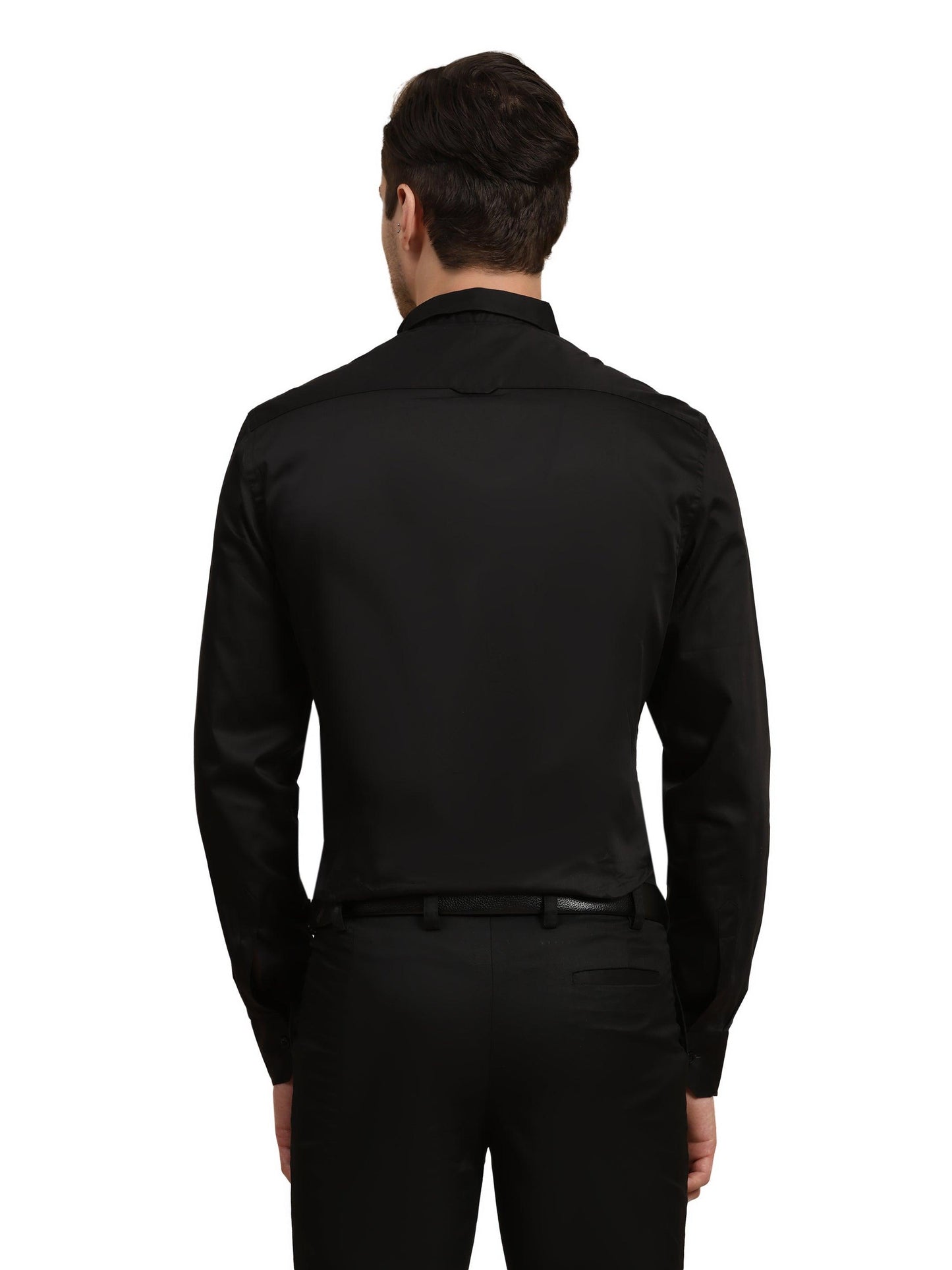 Full Pintex Tuxedo Shirt 100% Premium Cotton Satin for Men (Black Colour) - Funny Bones Clothings