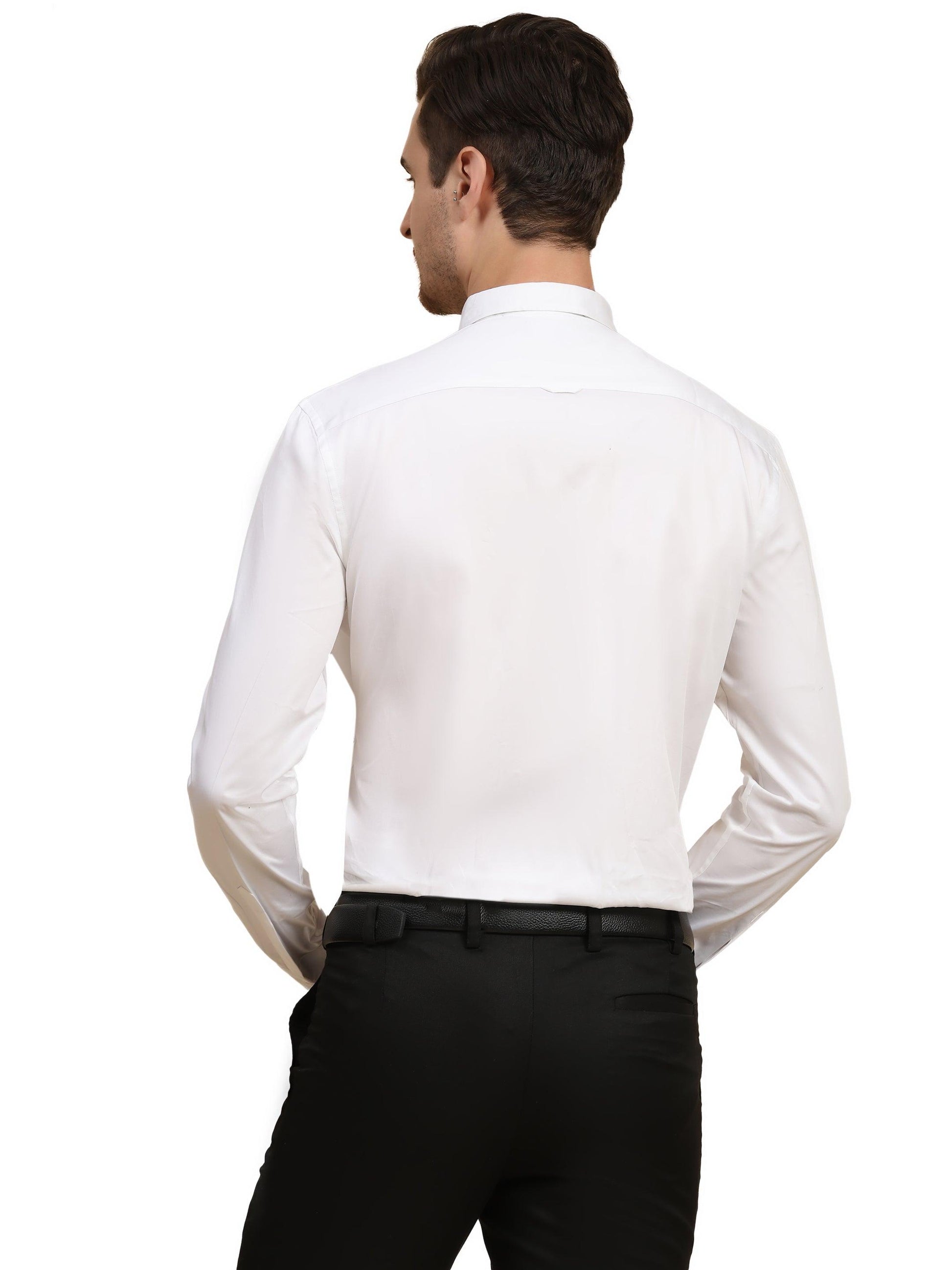 Half Pintex Tuxedo Shirt 100% Premium Cotton Satin for Men (White Colour) - Funny Bones Clothings