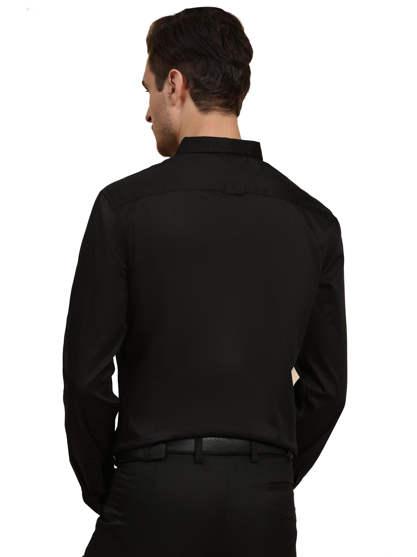 Half Pintex Tuxedo Shirt 100% Premium Cotton Satin for Men (Black Colour) - Funny Bones Clothings