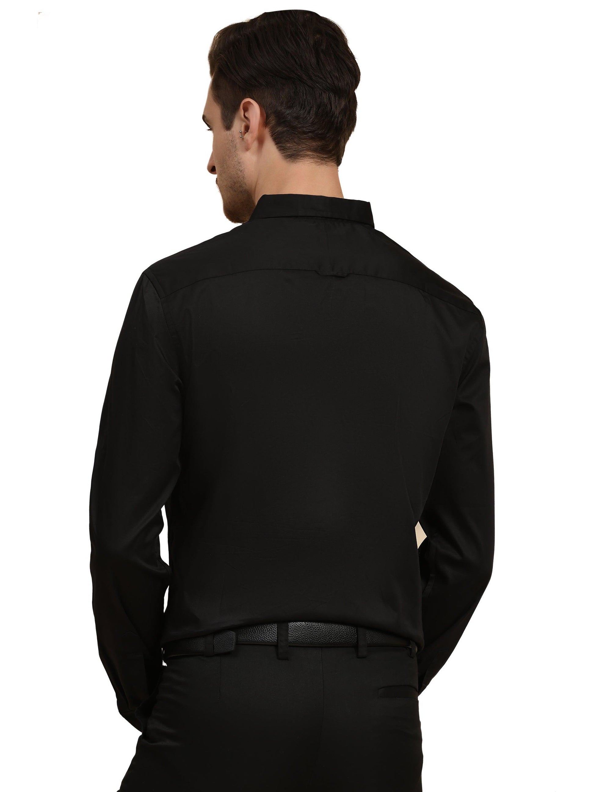 Half Pintex Tuxedo Shirt 100% Premium Cotton Satin for Men (Black Colour) - Funny Bones Clothings