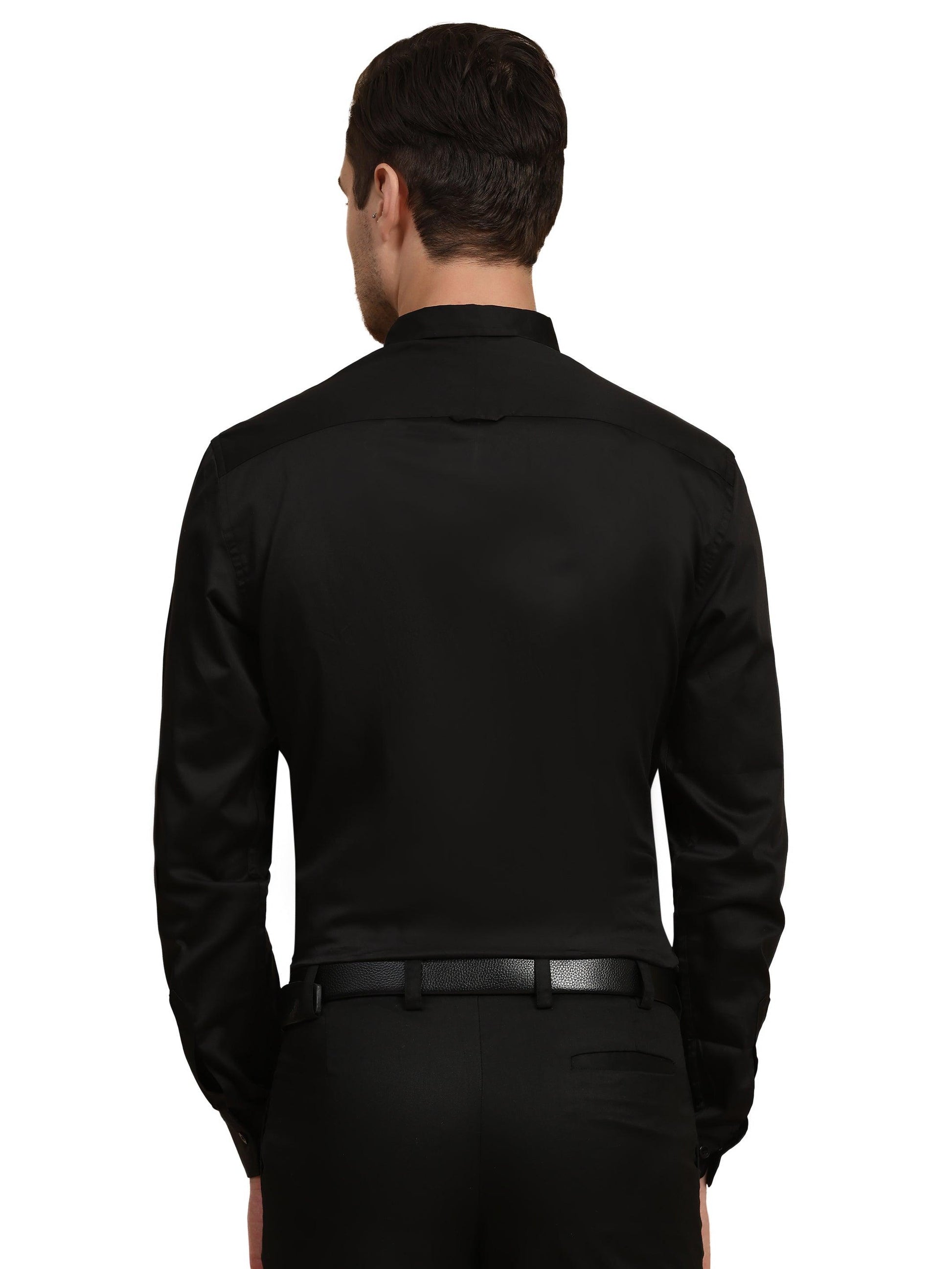 Half Pintex Tuxedo Shirt 100% Premium Cotton Satin for Men (Black Colour) - Funny Bones Clothings