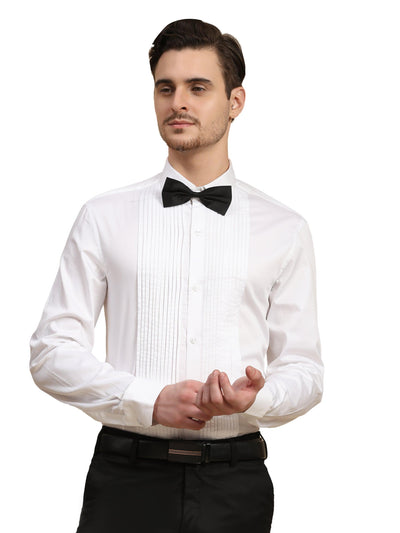 Full Pintex Tuxedo Shirt 100% Premium Cotton Satin for Men (White Colour) - Funny Bones Clothings