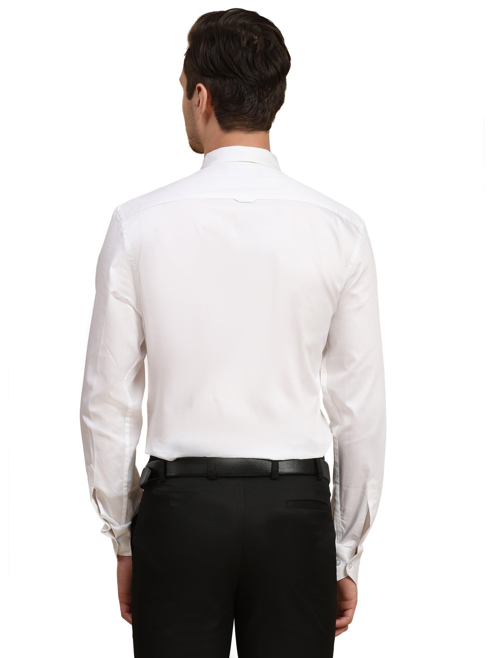 Full Pintex Tuxedo Shirt 100% Premium Cotton Satin for Men (White Colour) - Funny Bones Clothings