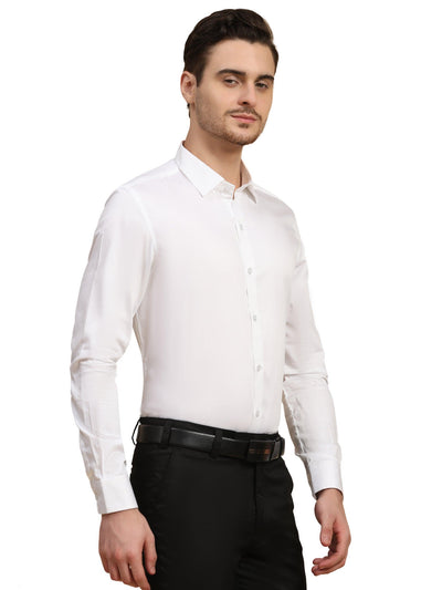 Formal Shirts 100% Premium Cotton Satin for Men (White Colour) - Funny Bones Clothings