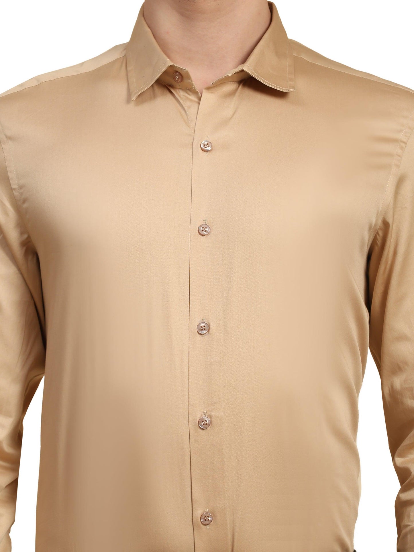 Formal Shirts 100% Premium Cotton Satin for Men (Dark Beige Colour) - Funny Bones Clothings