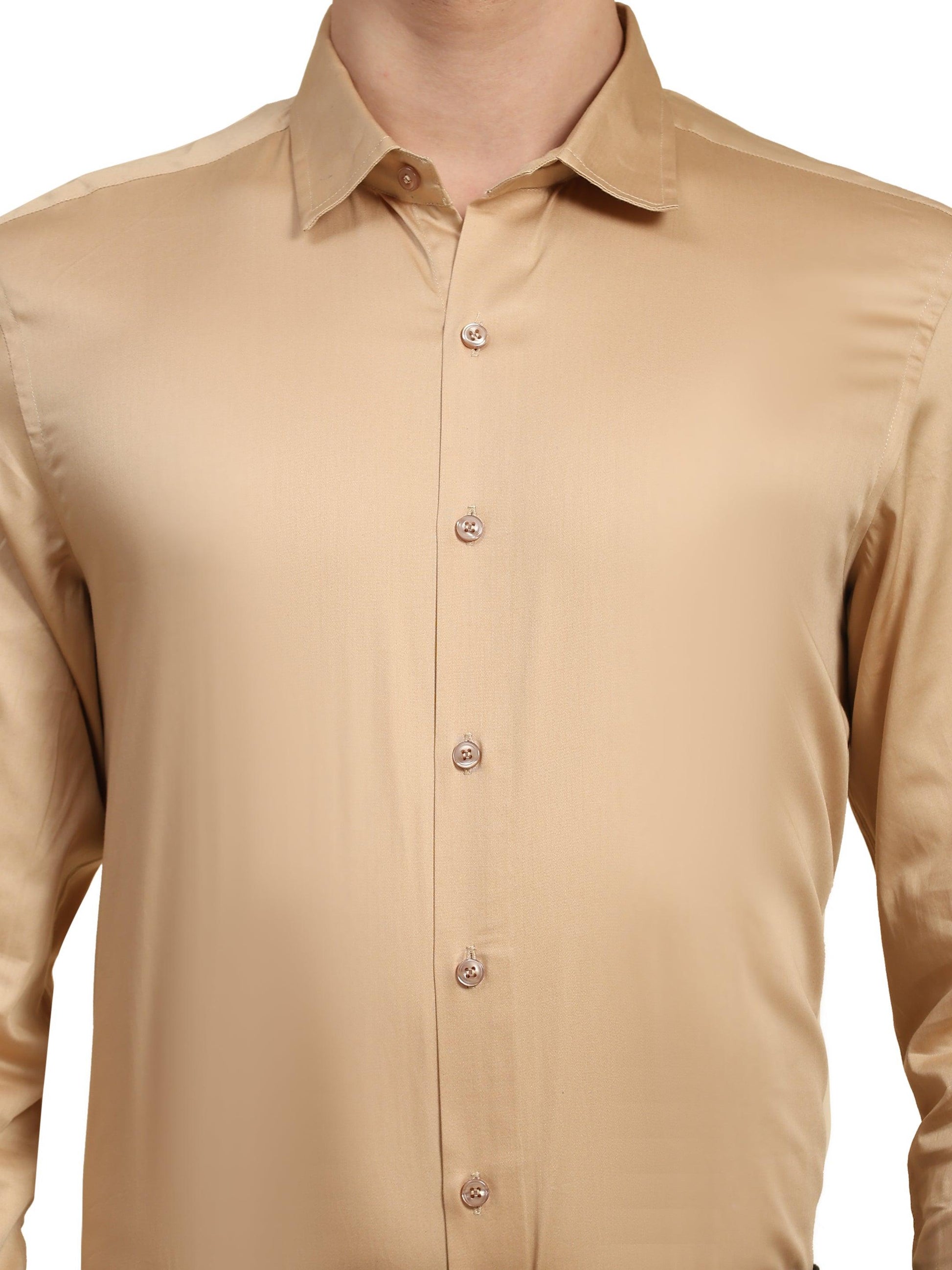 Formal Shirts 100% Premium Cotton Satin for Men (Dark Beige Colour) - Funny Bones Clothings