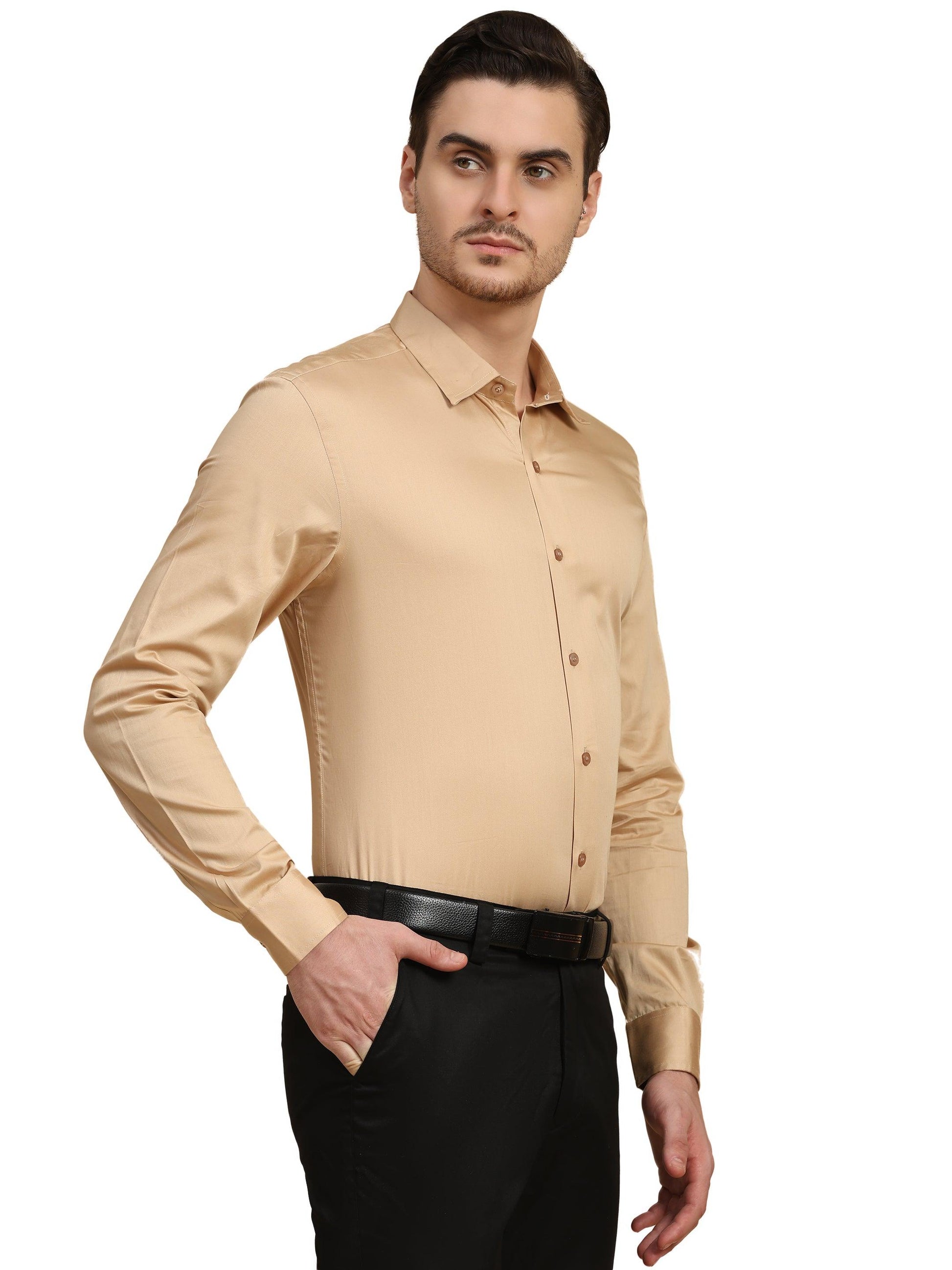 Formal Shirts 100% Premium Cotton Satin for Men (Dark Beige Colour) - Funny Bones Clothings