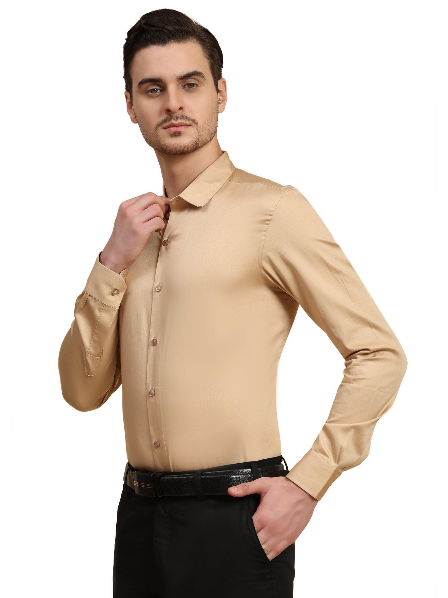 Formal Shirts 100% Premium Cotton Satin for Men (Dark Beige Colour) - Funny Bones Clothings
