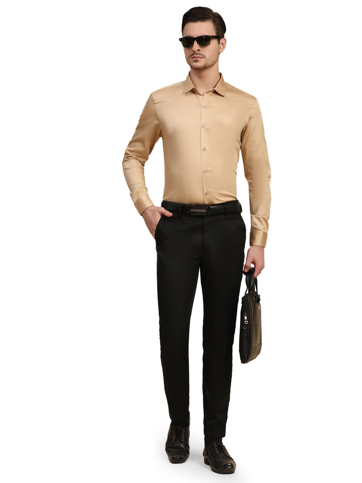 Formal Shirts 100% Premium Cotton Satin for Men (Dark Beige Colour) - Funny Bones Clothings