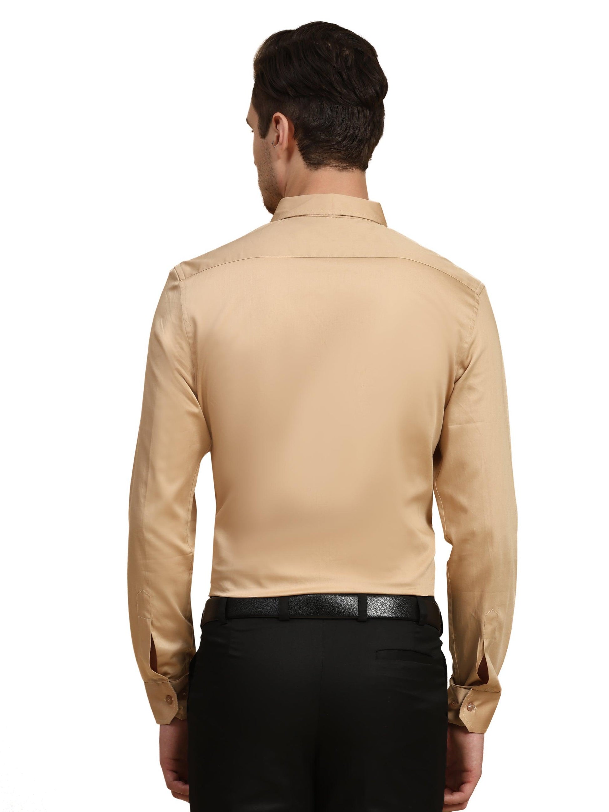 Formal Shirts 100% Premium Cotton Satin for Men (Dark Beige Colour) - Funny Bones Clothings