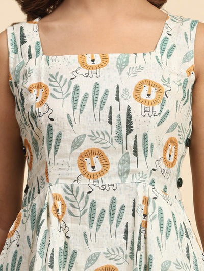 Lion Print Pure Linen Casual Dress - Funny Bones Clothings