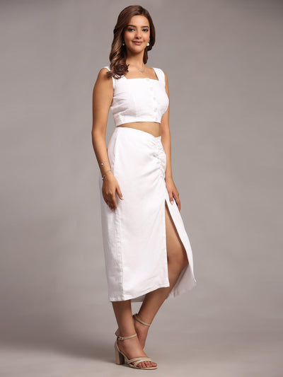 Solid White Colour Designer Crop Top Skirt Set - Funny Bones Clothings